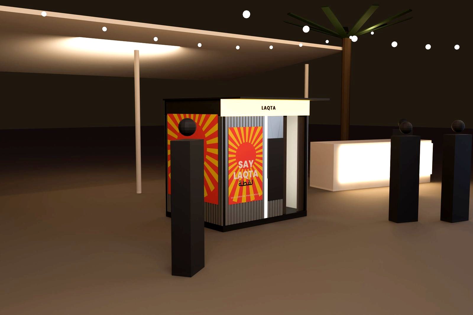 The Laqta booth placed on an evening concourse